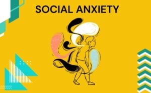 Social anxiety hypnosis London. Cartoon image of a man looking disheveled with speech bubbles around his head.