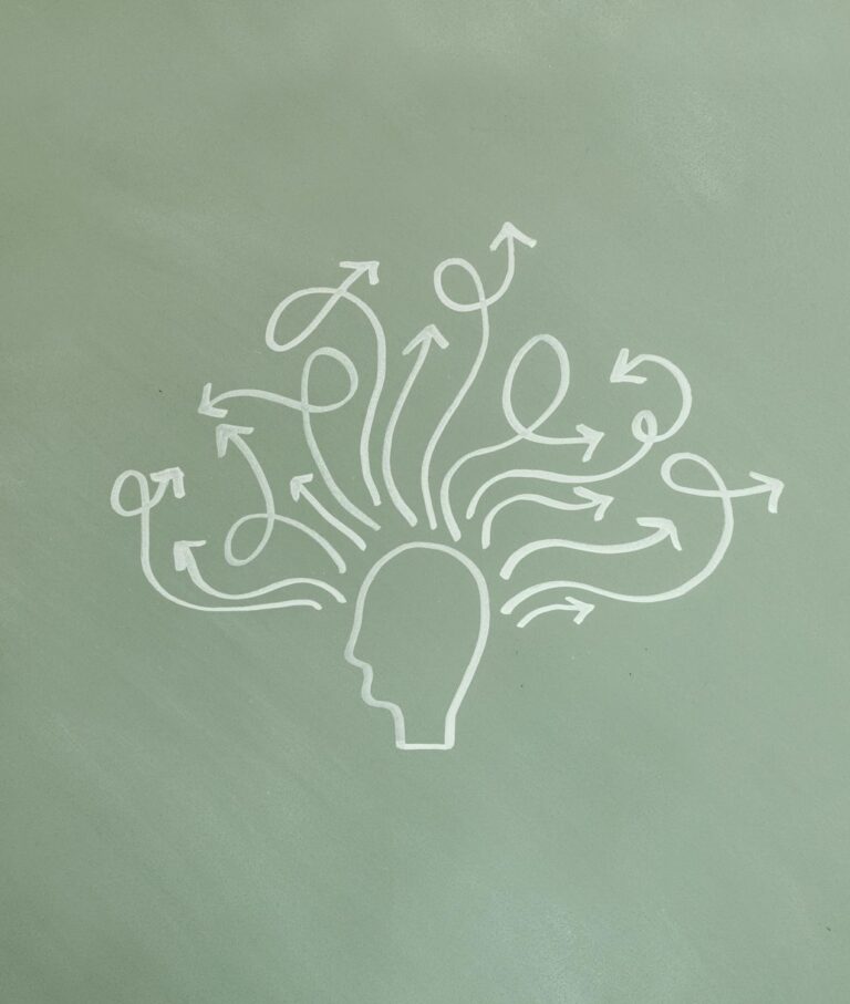 Chalk line drawing of a head with arrows coming from it, what is hypnosis therapy?
