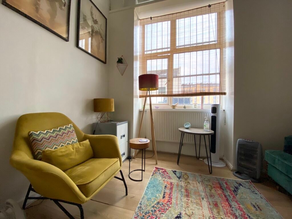 Treatment room at my London Hypnotherapy practice in Hackney